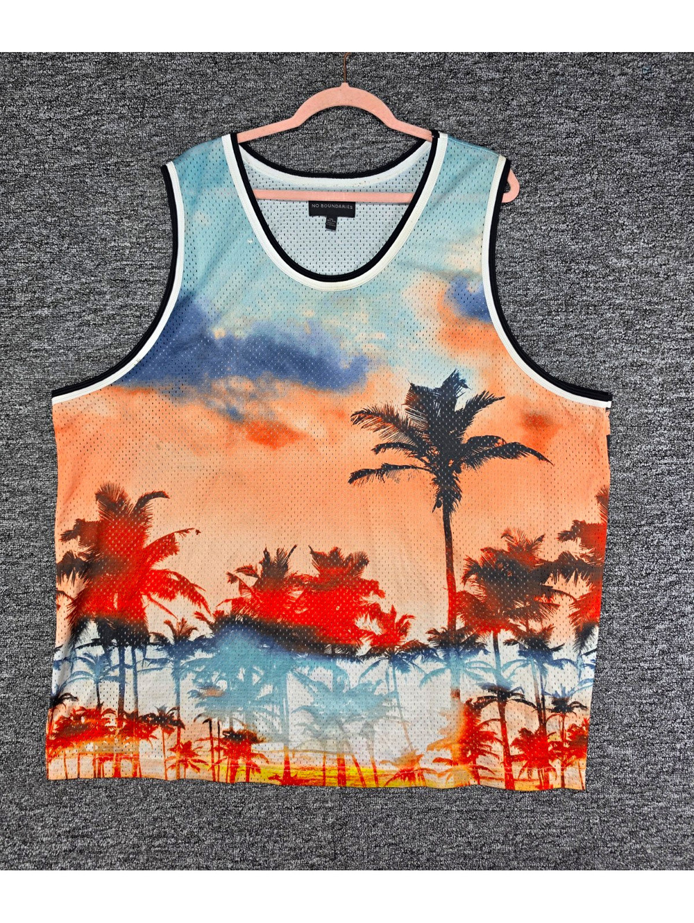 No Boundaries Jersey Tank Top Men's 3XL Mesh Tropical Graphic Print Polyester